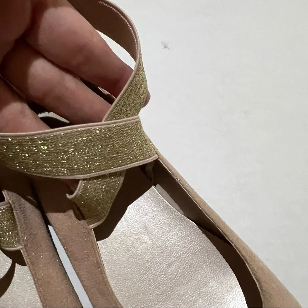 The Children’s Place Girls Gold Glitter pink Ballet Flats Ankle Strap Size 2